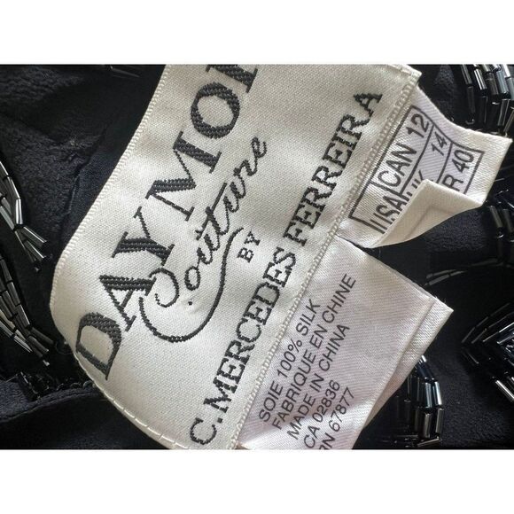 Vintage DAYMON COUTURE 100% Silk Black Wave Patterned Jacket Size - Picture 11 of 11